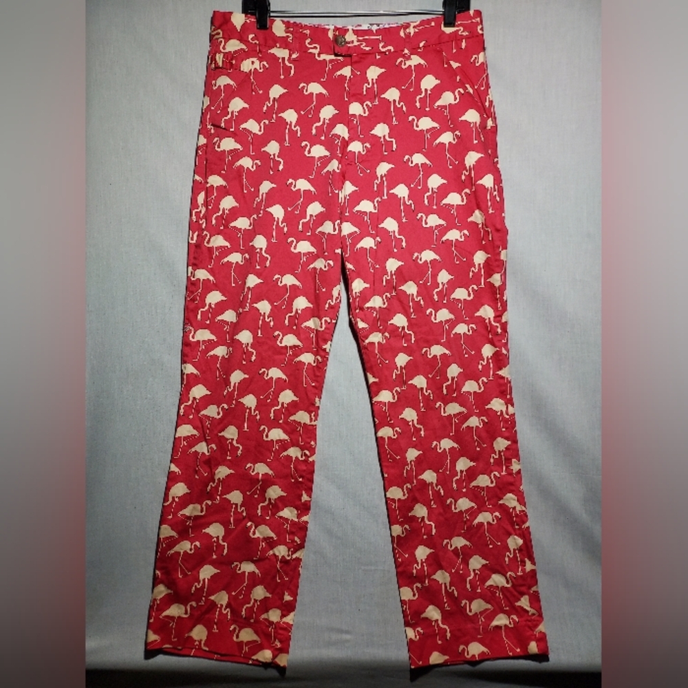 Royal & Awesome Birdie Breeks Mens Golf Pants Pink Ivory Flamingo Size 34 X 30‎